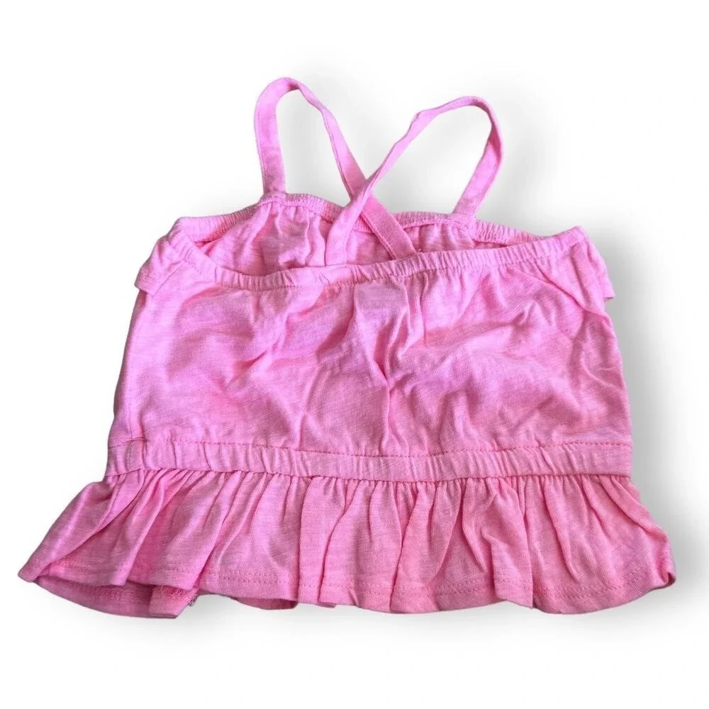 Old Navy Girls Tank Top Sz 12-18 Mo Pink Peplum Ruffle‎ Slub Knit NEW